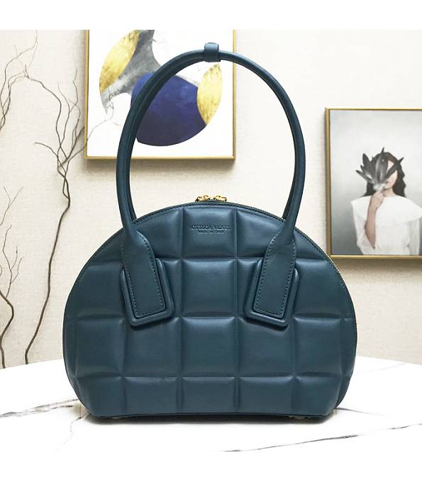 Bottega Veneta Swoop Peacock Blue Original Soft Real Leather Bowling Bag