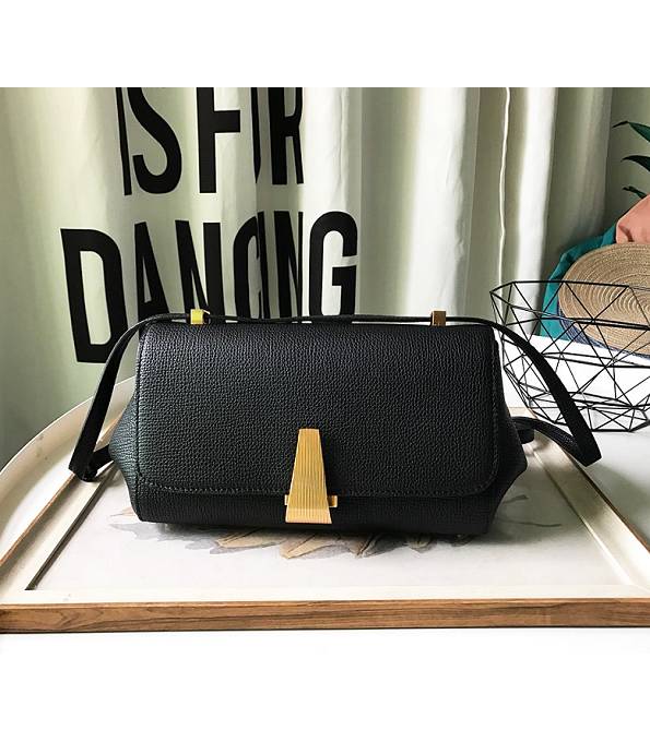 Bottega Veneta Angle Black Original Grainy Real Leather Golden Metal Trapezoidal Shoulder Bag