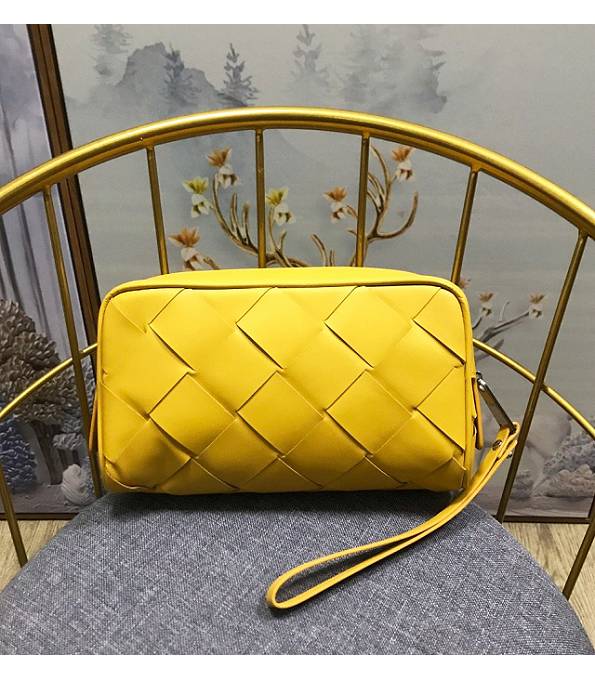 Bottega Veneta Yellow Original Weave Leather Cosmetic Bag