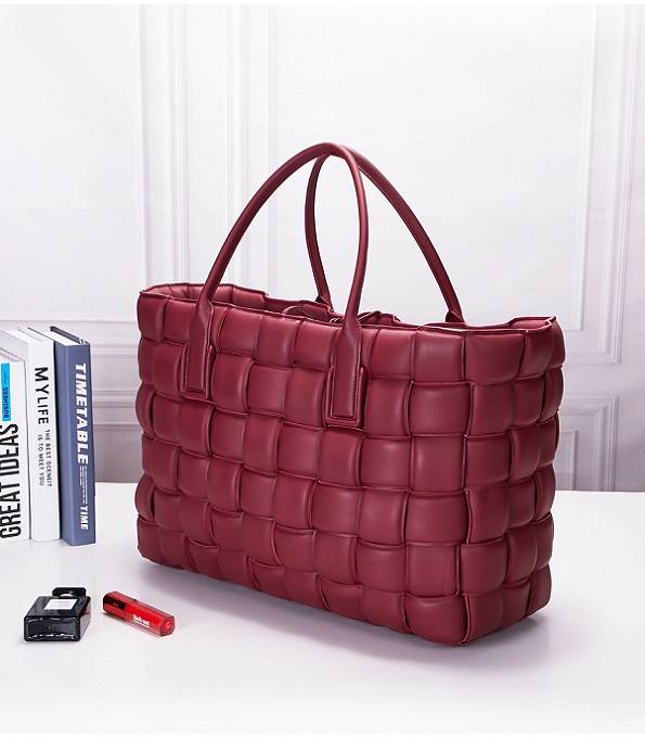 Bottega Veneta Wine Red Original Maxi Weave Lambskin Leather Large Tote Bag