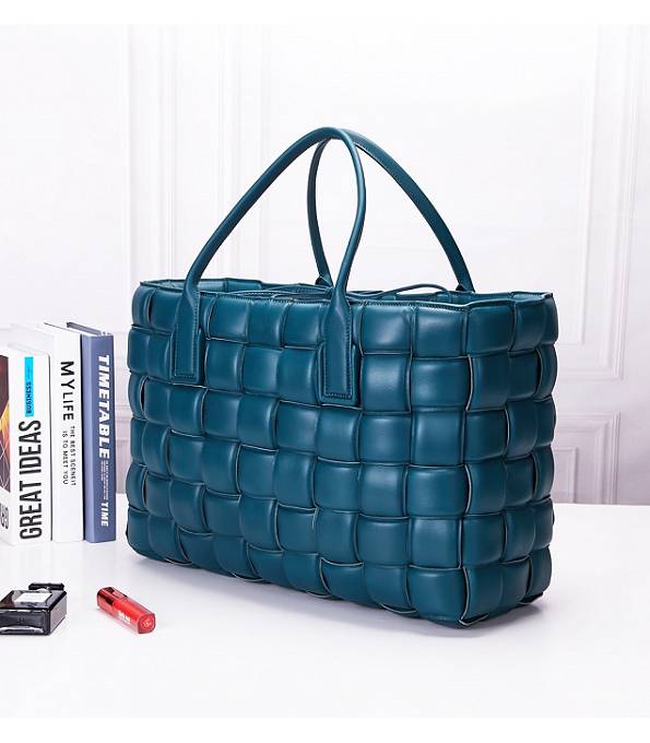 Bottega Veneta Peacock Blue Original Maxi Weave Lambskin Leather Large Tote Bag