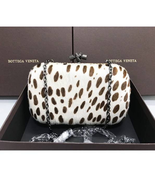 Bottega Veneta Knot White/Brown Original Leopard Horse Hair Leather Clutch