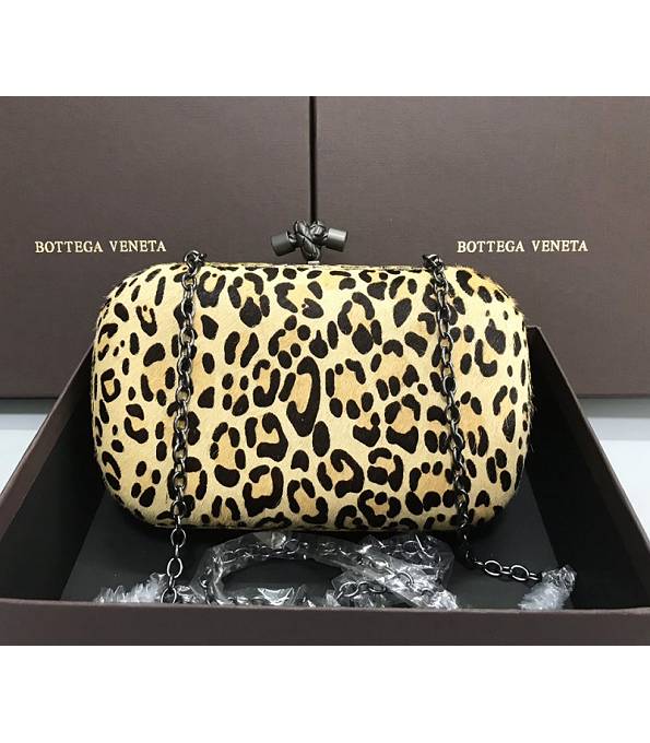 Bottega Veneta Knot Light Yellow Original Leopard Horse Hair Leather Clutch