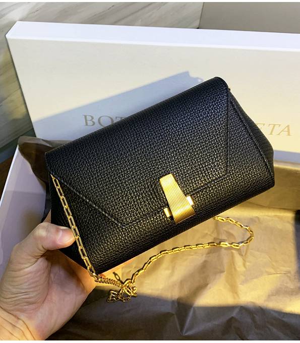 Bottega Veneta Angle Black Original Grainy Real Leather Golden Metal Trapezoidal Mini Shoulder Bag