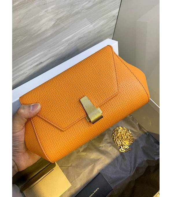 Bottega Veneta Angle Orange Original Grainy Real Leather Golden Metal Trapezoidal Mini Shoulder Bag