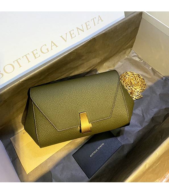 Bottega Veneta Angle Army Green Original Grainy Real Leather Golden Metal Trapezoidal Mini Shoulder Bag