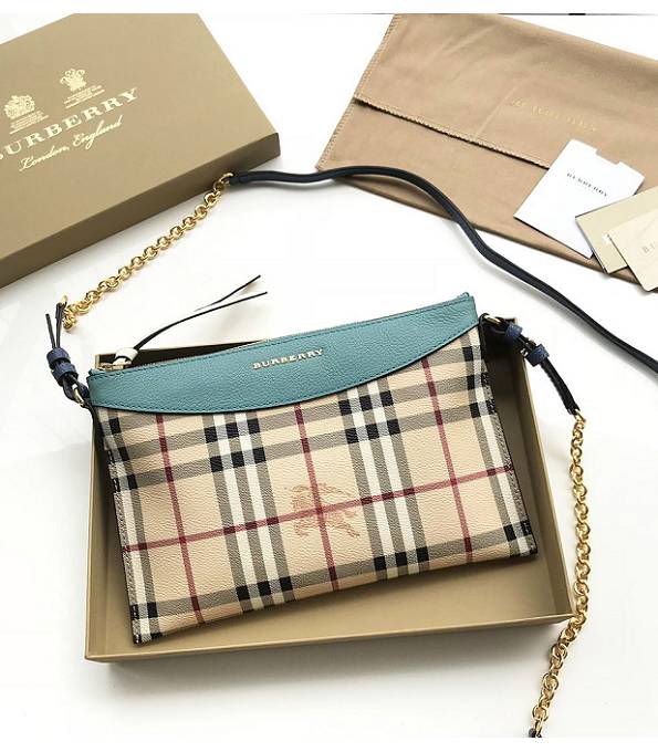 Burberry Haymarket Vintage Canvas With Blue Original Leather Clutch