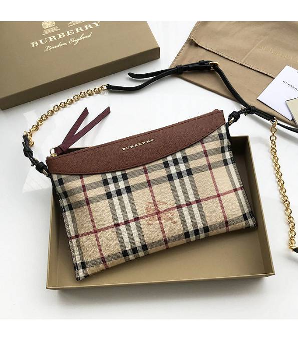 Burberry Haymarket Vintage Canvas With Brown Original Leather Clutch