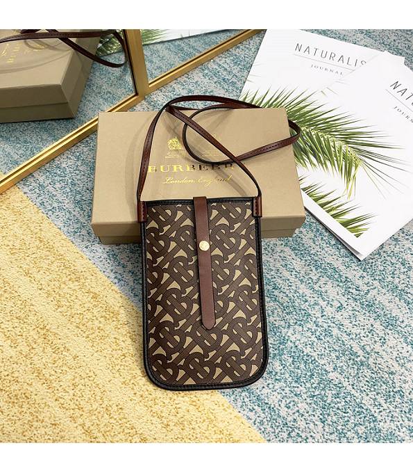 Burberry Brown Original Monogram Print E-Canvas Phone Case With Strap