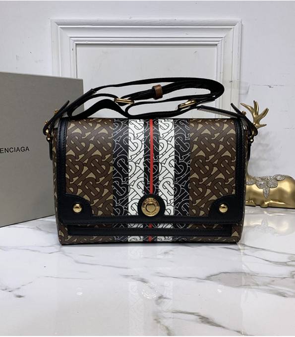 Burberry Monogram Print E-Canvas With Black Original Leather Note Crossbody Bag