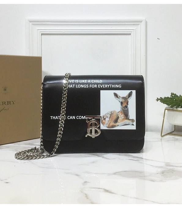 Burberry Deer Print Black Original Smooth Leather Medium Cross Body Bag