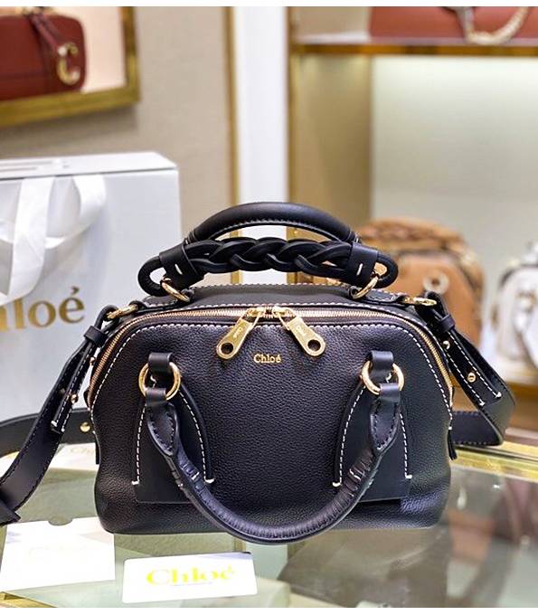 Chloe Daria Black Original Litchi Veins Calfskin Leather Small Shoulder Bag