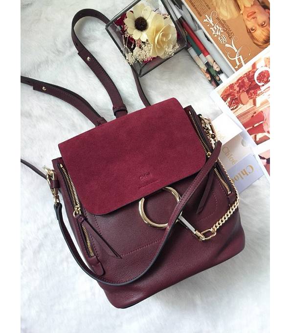 Chloe Faye Wine Red Original Scrub With Calfskin Leather Medium Backpack