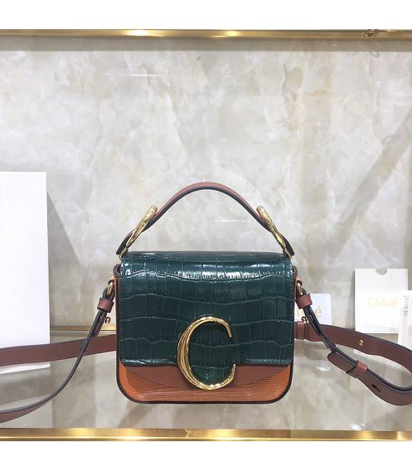 Chloe C Orange Original Lizard With Dark Green Croc Veins Leather Mini Handbag