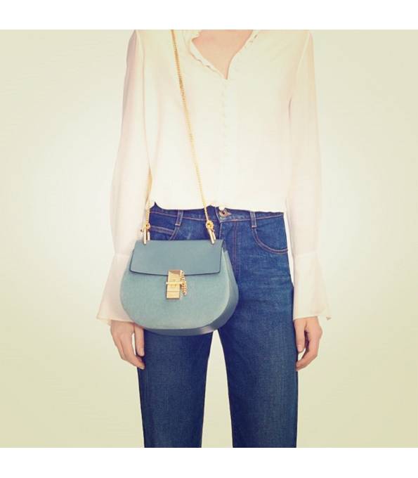 Chloe Drew Light Blue Original Scrub With Calfskin Leather Shoulder Bag