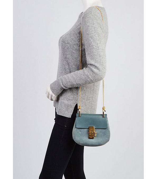 Chloe Drew Light Blue Original Scrub With Calfskin Leather Mini Shoulder Bag