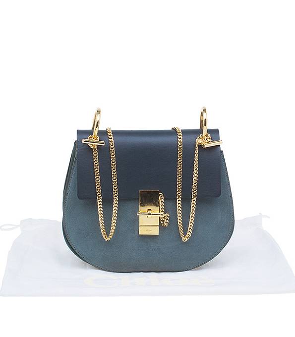 Chloe Drew Blue Original Scrub With Calfskin Leather Mini Shoulder Bag