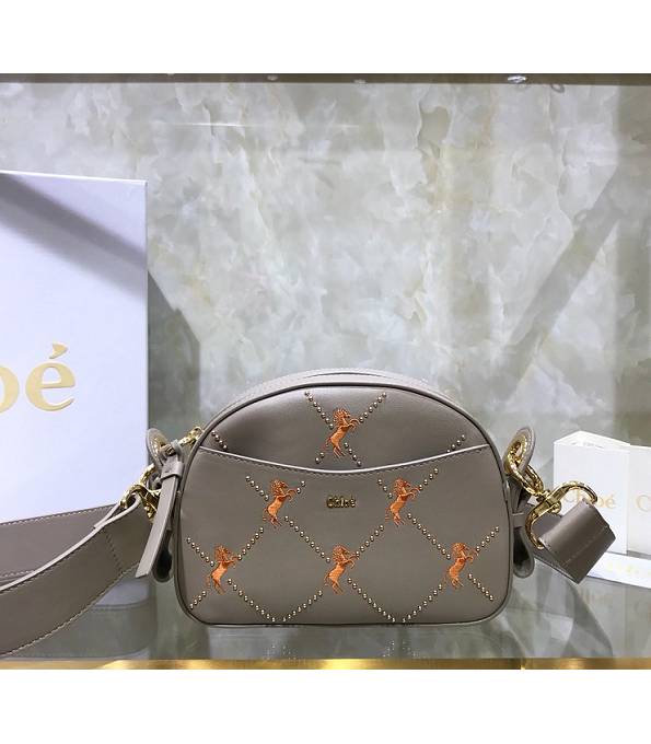 Chloe Signature Embroidered Horses Studs Grey Original Calfskin Leather Crossbody Bag