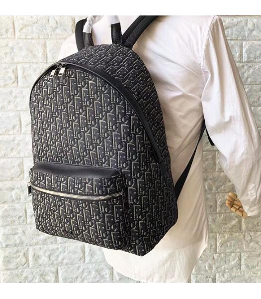 Christian Dior Black Oblique Jacquard Canvas With Black Original Calfskin Silver Zip Backpack