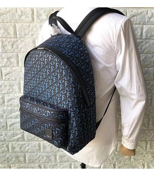 Christian Dior Blue Oblique Jacquard Canvas With Blue Original Calfskin Blue Zip Backpack