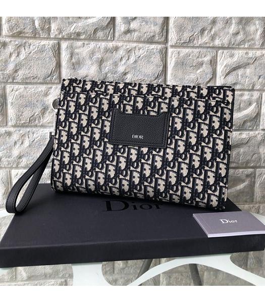 Christian Dior Oblique Jacquard With Black Original Litchi Veins Clutch