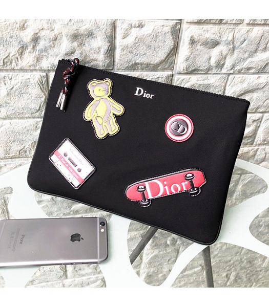 Christian Dior Carton Black Original Nylon Zip Clutch