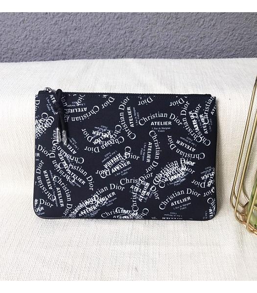 Christian Dior Logo Print Black Original Nylon Zip Clutch