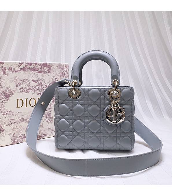 Christian Dior Grey Original Calfskin Leather 20cm Golden Metal Tote Bag