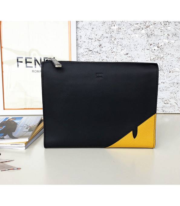 Fendi Yellow Eye Bugs Black Original Calfskin Leather 27cm Clutch