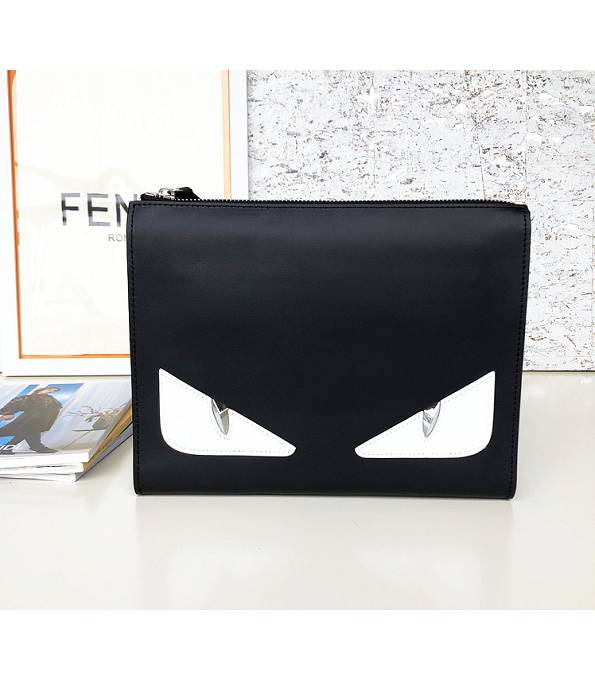 Fendi White Eye Bugs Black Original Calfskin Leather 27cm Clutch