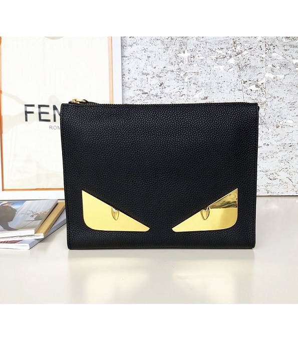 Fendi Golden Eye Bugs Black Original Calfskin Leather 27cm Clutch