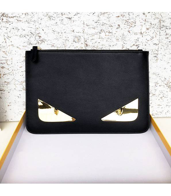 Fendi Golden Eye Bugs Black Original Calfskin Leather 29cm Clutch