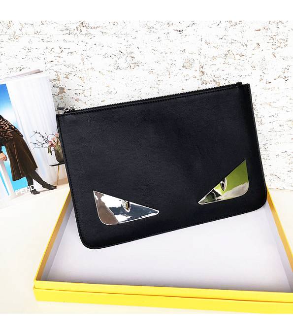 Fendi Silver Eye Bugs Black Original Calfskin Leather 29cm Clutch