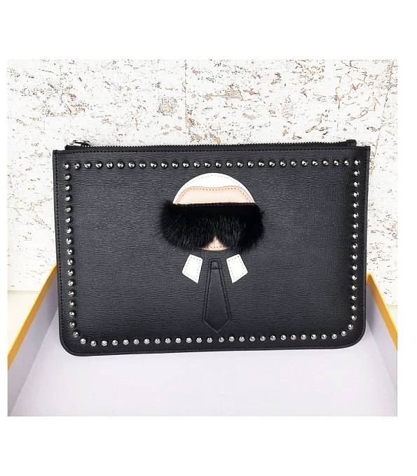 Fendi Lafayette Rivet Black Original Calfskin Leather 29cm Clutch