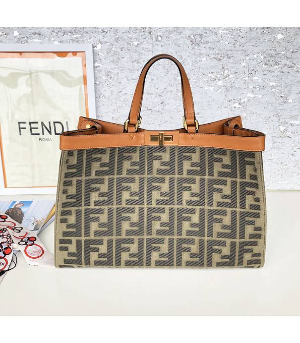 Fendi Peekaboo Green FF Canvas With Brown Original Leather X-Tote Bag