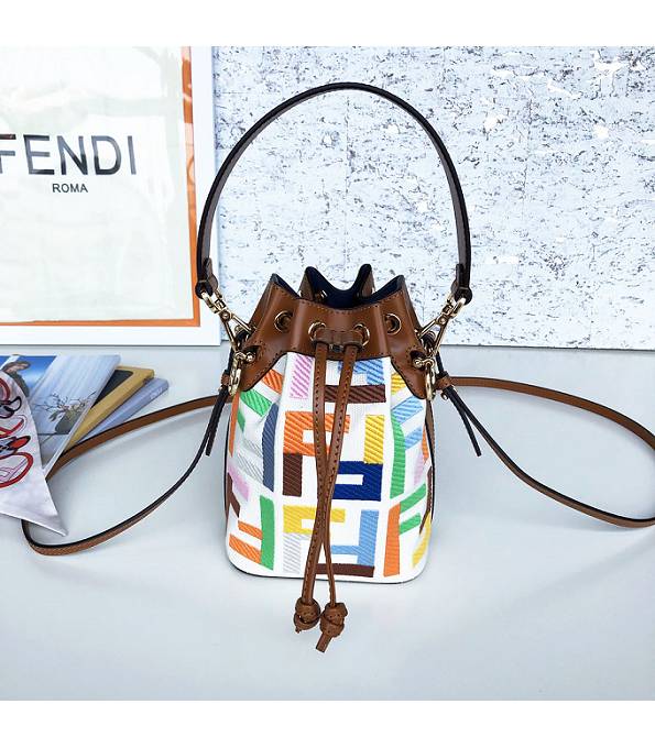 Fendi Mon Tresor Colors FF White Original Denim 12cm Mini Bucket Bag