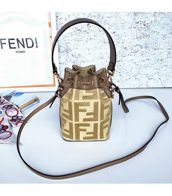 Fendi Mon Tresor Apricot Denim With Brown Original Leather 12cm Mini Bucket Bag