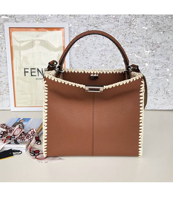 Fendi Peekaboo X-Lite Brown Original Leather Silver Metal 30cm Tote Bag