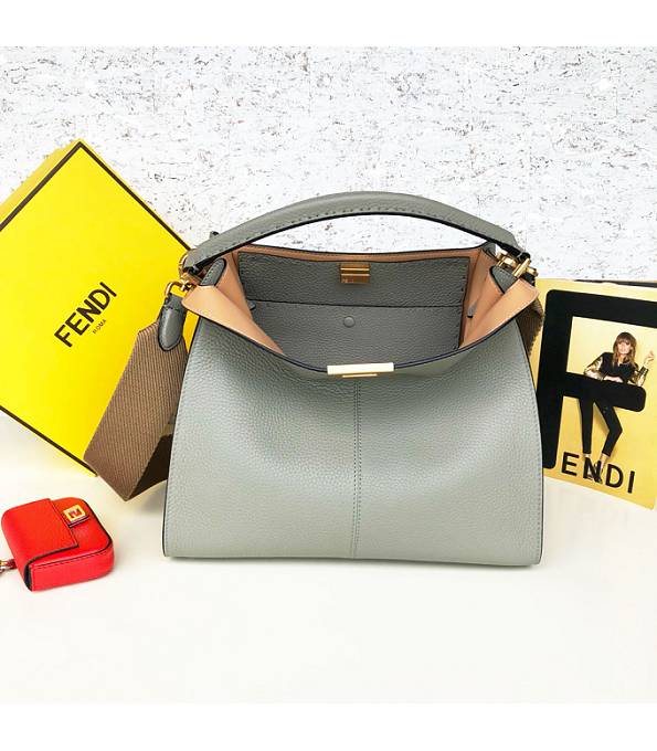 Fendi Peekaboo X-Lite Grey Original Litchi Veins Calfskin Leather 30cm Tote Bag