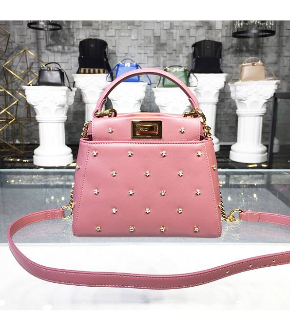 Fendi Peekaboo XS Pink Original Lambskin Leather Rivet 19cm Tote Shoulder Bag