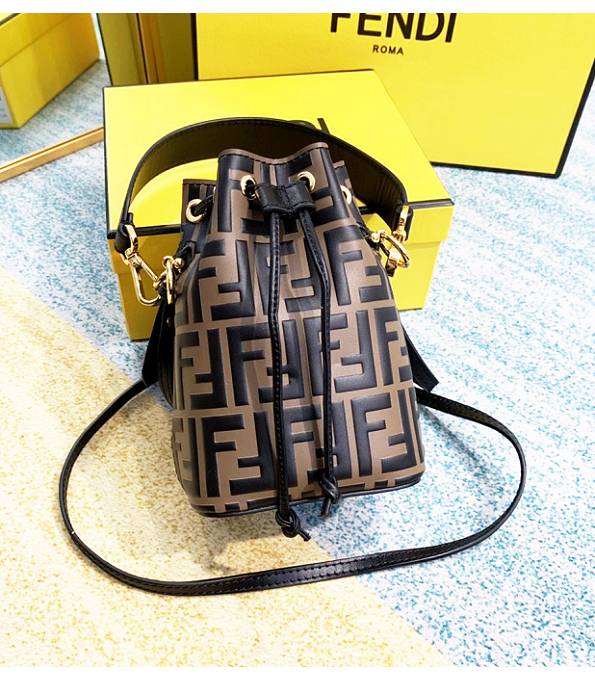 Fendi Mon Tresor Black FF Coffee Original Leather Small Bucket Bag