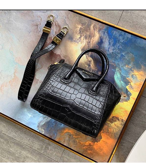 Givenchy Antigona Black Original Croc Veins Calfskin Leather 28cm Small Tote Bag