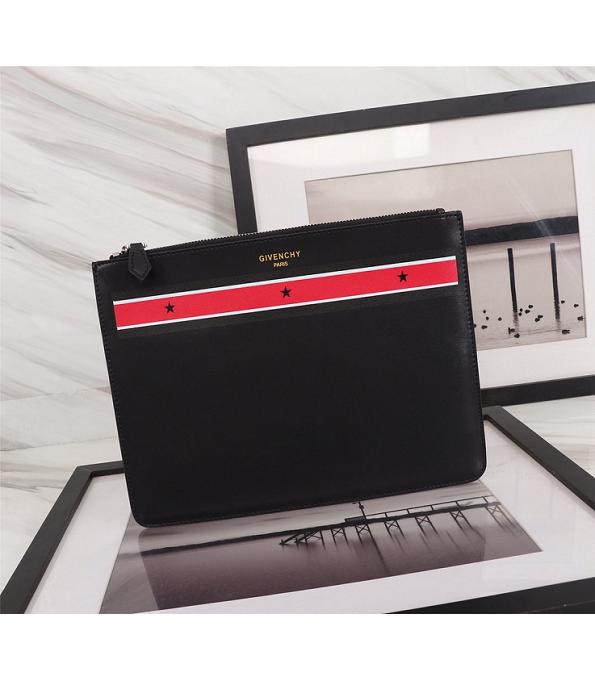 Givenchy Red Stripe Black Original Real Leather Zipper Pouch