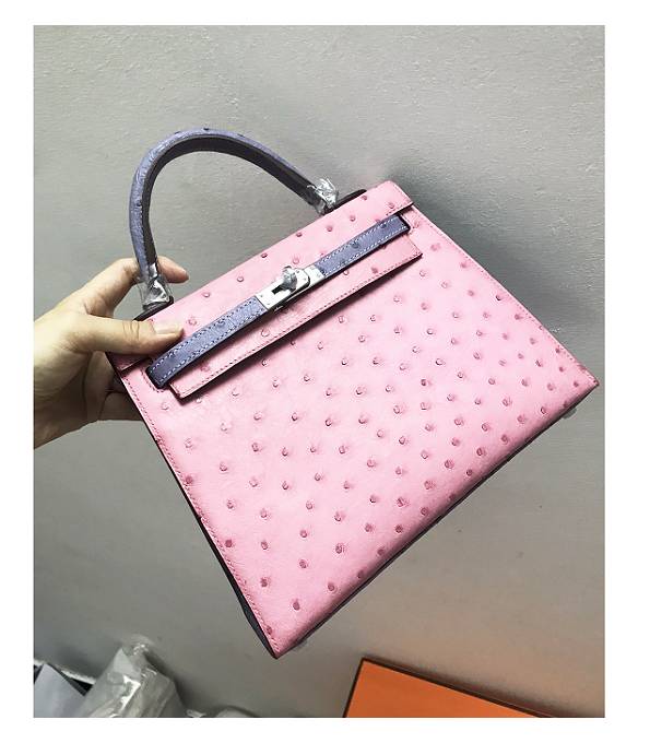 Hermes Kelly 19cm Bag Pink Original Ostrich Leather Silver Metal