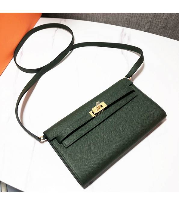 Hermes Kelly Woc Classique Army Green Original Palm Veins Leather Golden Metal To Go Wallet