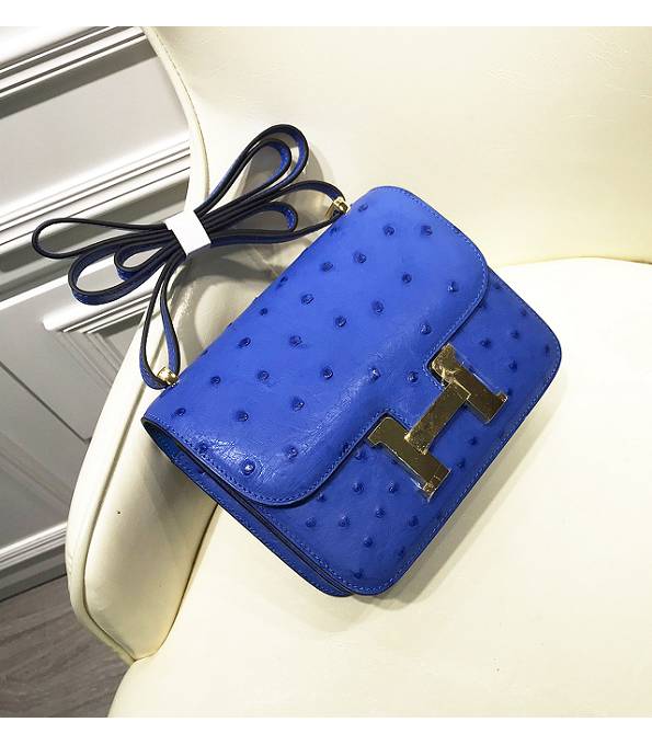 Hermes Constance 18cm Mini Bag Electric Blue Real Ostrich Leather Golden Metal