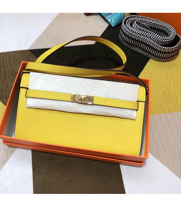 Hermes Kelly Woc Classique Lemon Yellow Original Epsom Leather Golden Metal To Go Wallet