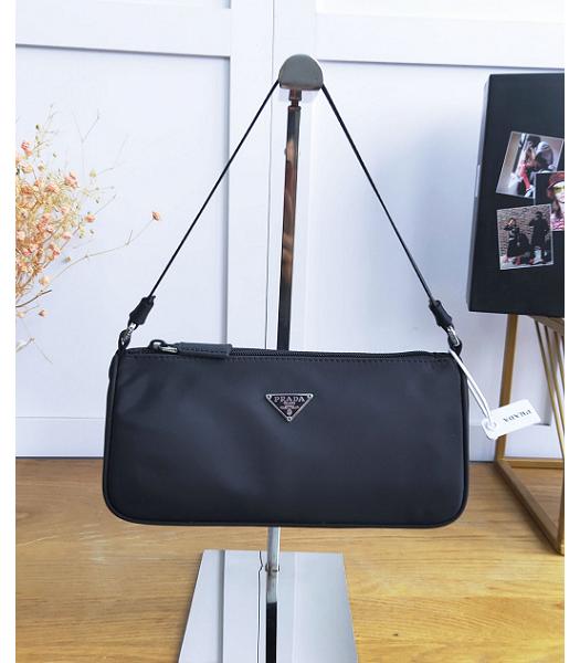 Prada Black Nylon With Original Leather Hobo Bag