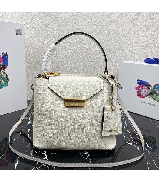 Prada White Saffiano Original Cross Veins Leather Bucket Bag