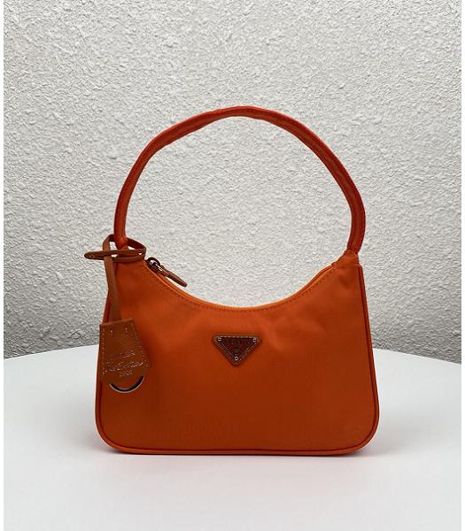 Prada Re-Edition 2000 Orange Nylon Mini Hobo Bag